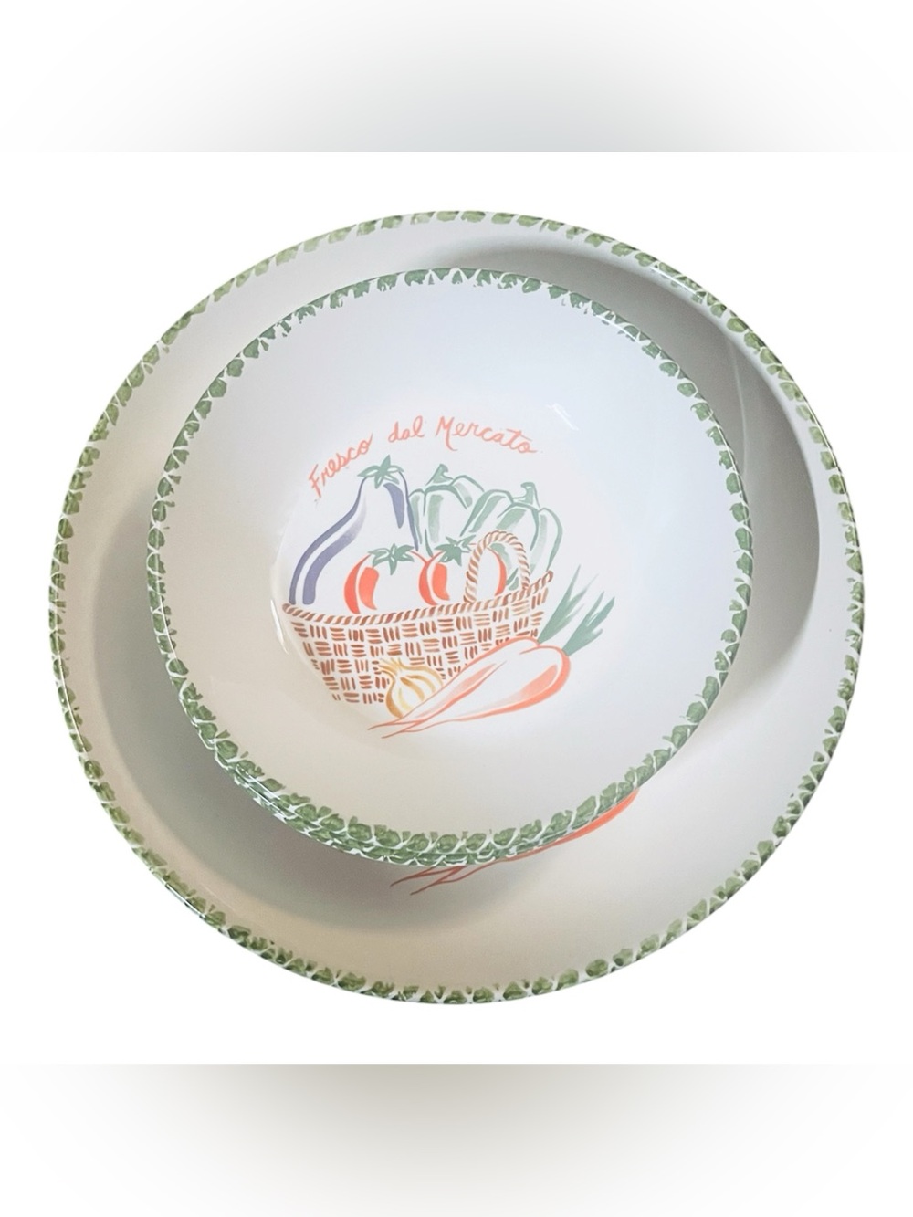 La Primula Italian Pasta serving dish Ceramic Serving Bowl - White and Green
